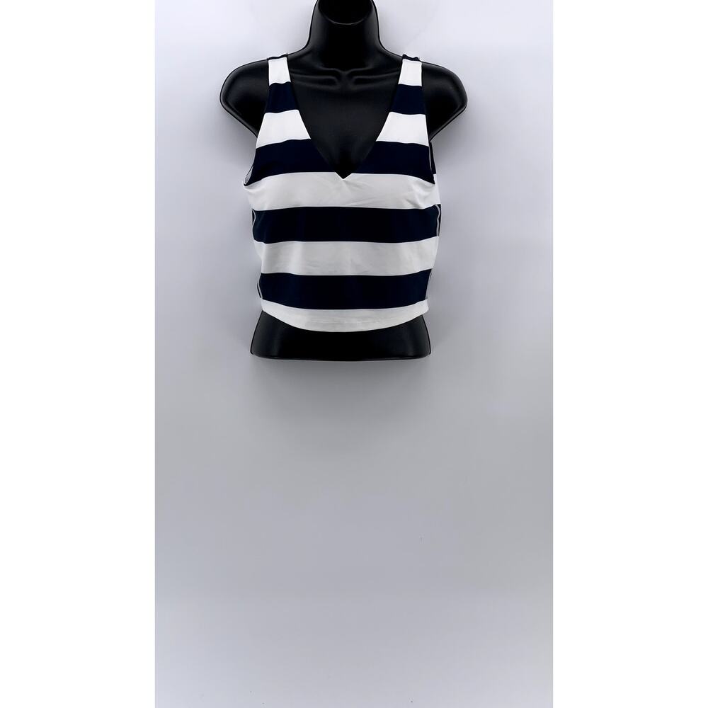 Z SUPPLY Women's Blue-White V-Neck Sleeveless Striped Longline Active Tank SZ M